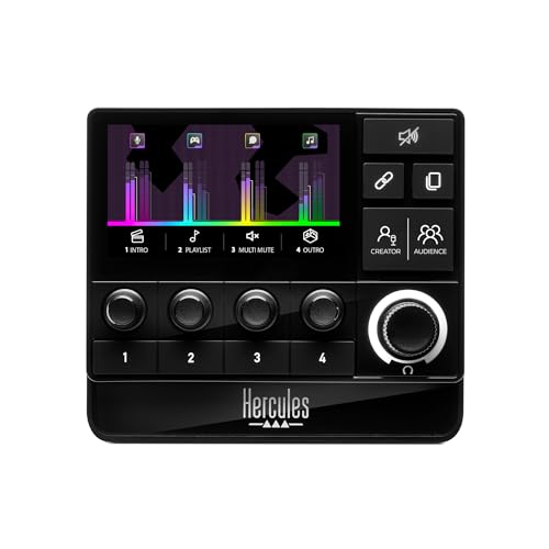 Hercules Stream 200 Xlr: Controller Audio Professionale Con Preamplificazione Del Microfono, Schermo Lcd, Codificatori Ad Alta Risoluzione, 4 Pulsanti