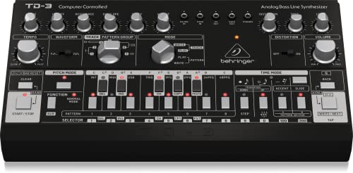 Sintetizzatore Di Linea Di Basso Analogico Behringer Td-3-Bk Con Vco, Vcf, Sequencer A 16 Passaggi, Effetti Di Distorsione E Catena Poligonale A 16 Vo