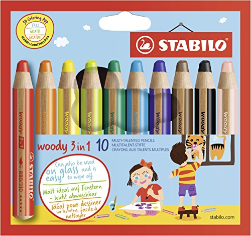 Matita Colorata Multi-Funzione - Stabilo Woody 3 In 1 - Astuccio Da 10 - Colori Assortiti