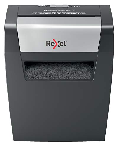 Rexel 2104570Eu Momentum X308 - Distruggidocumenti, 9-8 Fogli A4 (70-80 Gr/Mq), Taglio A Frammenti, Sicurezza P3, Capacità 15 Litri, Grigio