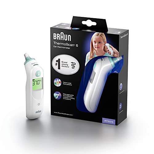 Braun Thermoscan 6 Termometro Auricolare (Luce Notturna Con Display Con Codice Colore, Precisione Professionale, Facile Da Usare Per Tutta La Famiglia