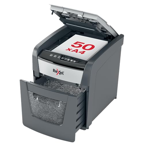 Rexel Optimum Auto Feed+ 50X, Distruggidocumenti Automatico, 50-55 Fogli (80-70 Gr/Mq), Taglio A Frammento, Sicurezza P-4, Per La Casa E Per L’Ufficio