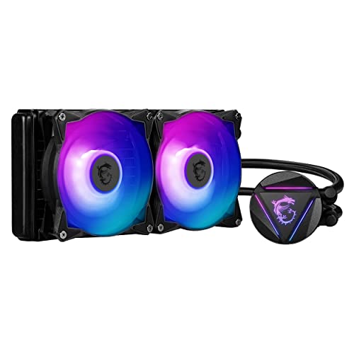 Msi Mag Coreliquid 240R V2 Dissipatore Cpu A Liquido Da 240Mm Argb, 2 Ventole Pwm 120Mm, Compatibile Intel 1700 E Amd, Fino A 70.000 Ore Di Utilizzo,