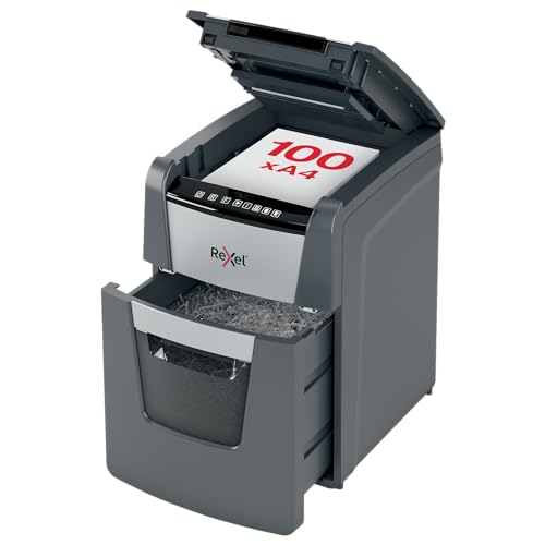 Rexel Optimum Auto Feed+ 100X, Distruggidocumenti Automatico, 100-110 Fogli (80-70 Gr/Mq), Taglio A Frammento, Sicurezza P-4, Per La Casa E Per L’Uffi