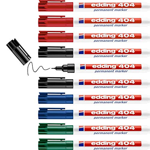 Edding 404 Marcatore Permanente, Multicolore, Scatola 10Pz, Punta Tonda Extra Fine 0,75 Mm, Impermeabile, Asciugatura Rapida Senza Sbavature, Per Cart
