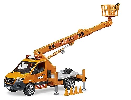 Bruder 02679 - Mb Sprinter Con Piattaforma Di Lavoro E Modulo Luci E Suoni, Veicoli Da Cantiere, Trasportatore, Camion, Operaio Edile, Giocattoli Dai