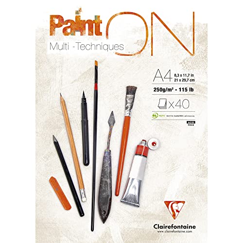 Clairefontaine 96537C Blocco Collato Painton Multi-Tecnica - 40 Fogli Carta Da Disegno Multi-Tecnica Grana Molto Leggera - Bianca - A4 21X29,7 Cm 250G