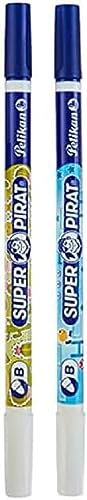 Pelikan 921734 Cancellino Inchiostro Super Pirat 850B/2/B A Doppia Punta, Correttore A Penna Punta B, 2 Pezzi, Rosa - Blu, 2 Correttori