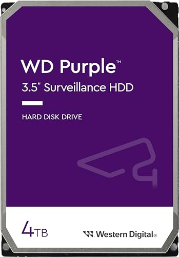 Wd Purple 4Tb Per Videosorveglianza, Hard Disk Interno Da 3.5”, Tecnologia Allframe, 180Bt/Anno, Cache Da 256 Mb, Garanzia 3 Anni