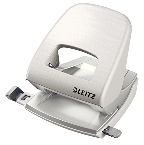 Leitz Pratica Perforatrice Da Ufficio, Capacità Fino A 30 Fogli, Bianco (Ghiaccio), Metallo, Guida Di Arresto Con Barra Di Selezione Del Formato, Gamm