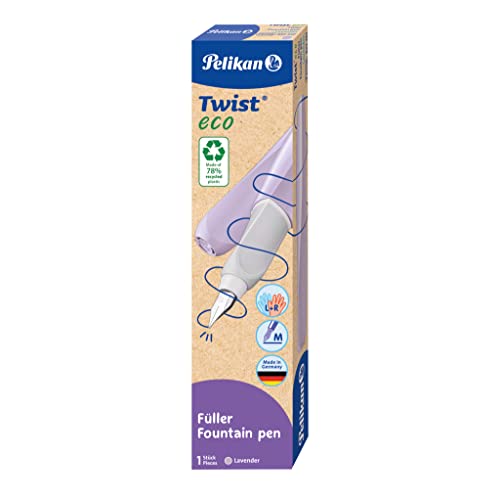 Pelikan Twist Eco Lavander, Penna Stilografica Ergonomica, Per Destrimani E Mancini, Scuola E Ufficio, Pennino M Acciaio Inossidabile, Cartuccia Blu L