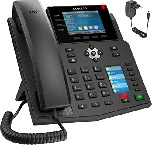 Gequdio Telefono Ip Gx5 + Set Con Alimentatore - Compatibile Con Fritzbox - Sip Voip - 2X Schermo - Supporto Usb - High-End Vivavoce
