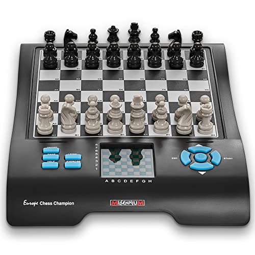 Millennium Europe Chess Champion - Scacchiera Elettronica + 7 Altri Giochi (Dama, Halma, Forza Quattro, Hotello, Etc.), Per Principianti E Bambini. Co