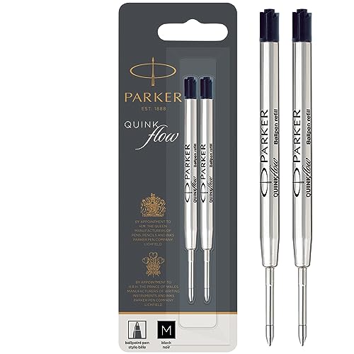 Parker Quinkflow Ricarica Per Penna A Sfera, Punta Media, Nero, Confezione Da 2