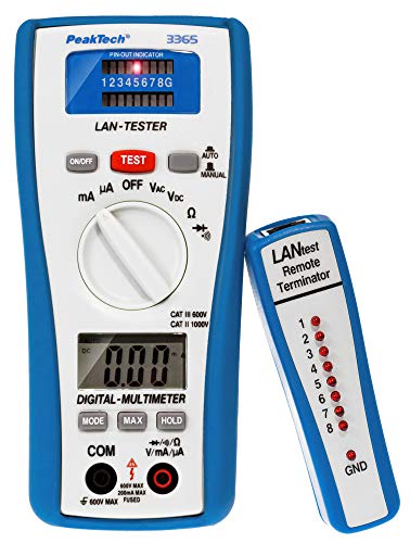 Peaktech 3365 – Multimetro Digitale Rms Con Tester Lan, Tester Di Rete, Tester Di Tensione, Multimetro Portatile, Tester Per Cavi, Voltmetro, Tester D