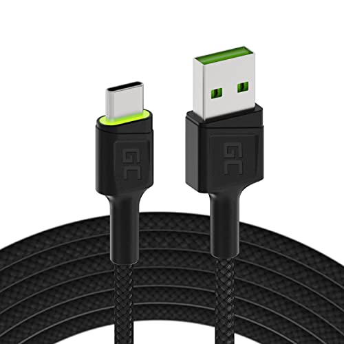 Green Cell Cavo Usb-A - Usb-C Tipo C 1.2M Con Illuminazione A Led Cavo Di Ricarica Nero Compatibile Con Samsung Galaxy S23 S22 S21 S20 Ultra S10 S9 S8