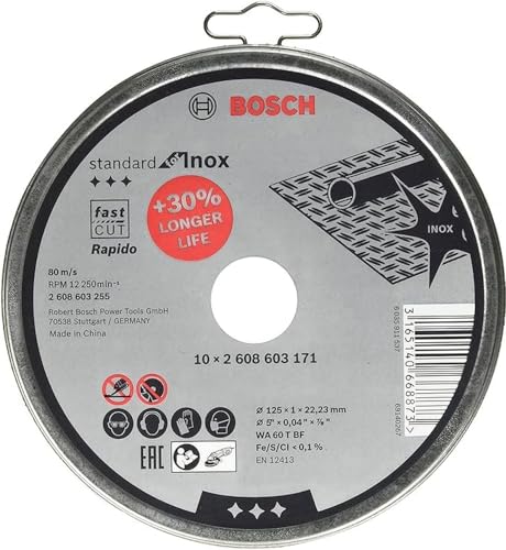 Bosch Accessories Disco Standard 10 Pezzi Per Inox Rapido Wa 60 T Bf, Acciaio Inossidabile, Ø 125 Mm, Dritto, Accessorio Smerigliatrice Angolare