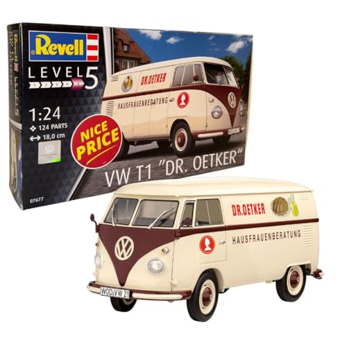 Revell 07677 Volkswagen T1 Bus Dr. Oetker Model Kit 1:24 Scale 07677-Kit Modello, Scala, Colore Non Laccato