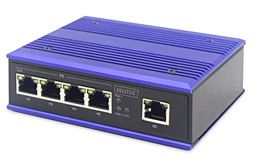 Digitus Switch Di Rete - Gigabit Ethernet 5 Porte - Montaggio Su Din Rail - Morsettiera - Senza Ventole - Nero/Blu