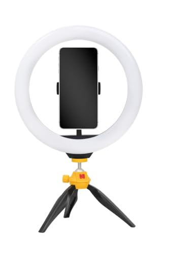 Kodak Sr001 Led Selfie Ring Light Con Treppiede Per Tutti Gli Smartphone (Diametro 25Cm, Luminosità E Bilanciamento Del Colore Regolabili, 1600 Lumen,
