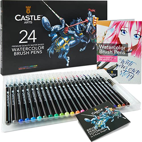 Castle Art Supplies Pennarelli Acquerellabili | 24 Colori Vividi, Punte Flessibili Nylon | Artisti E Principianti In Colorazioni, Pittura E Calligrafi