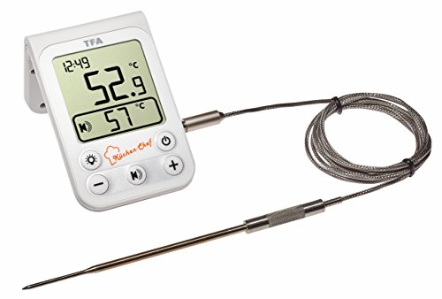 Tfa Dostmann Cucina Di Chef Grill Termometro Digitale Con Retroilluminazione, Plastica, Bianco, 6.4 X 2 X 10 Cm