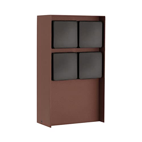 Led Universum Presa Esterna Adam, Marrone Ruggine Con Coperture Nere, 4 Scomparti, Acciaio Inox Verniciato A Polvere, Cablata Per Il Collegamento Di A