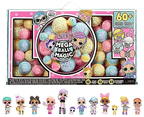Lol Surprise Mega Ball Magic - 12 Bambole Collezionabili, Più Di 60 Sorprese, 4 Esperienze Di Unboxing - Squish Sand, Bubbles, Gel Crush, Shell Smash