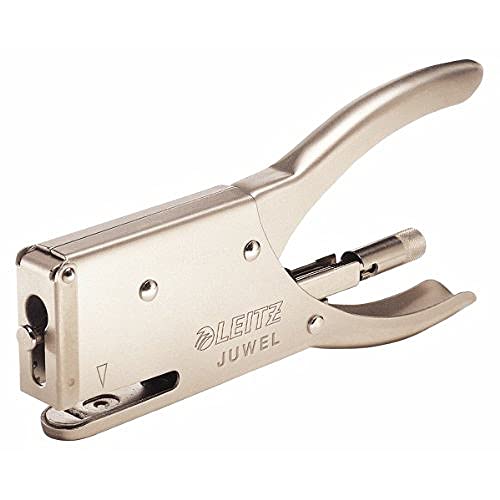 Leitz Cucitrice A Pinza Juwel, Capacità Fino A 12 Fogli, Cromo (Nickel), Design Ergonomico In Metallo, Caricamento Posteriore, Per L'Uso Con Punti Juw