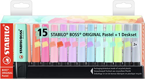 Evidenziatore - Stabilo Boss Original Pastel Desk-Set - 15 Evidenziatori In 14 Colori Assortiti