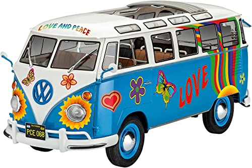 Revell 07050 – Modellino Auto 1: 24 – Volkswagen Vw T1 Bulli Samba Bus Flower Power In Scala 1: 24, Level 5, Orgin Nachbildung Ricche Di Alghe Con Mol