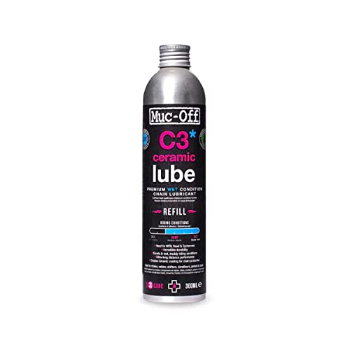 Muc-Off C3 Ceramic Wet Chain Lube, 300 Ml, Grasso Ceramico Per Catena Di Qualità, Lubrificante Catena Bici Con Colorante Tracciante Uv, Formulato Per