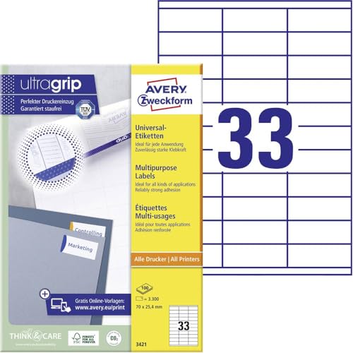 Avery 3421 Etichetta Multiuso 70X25.4 Mm