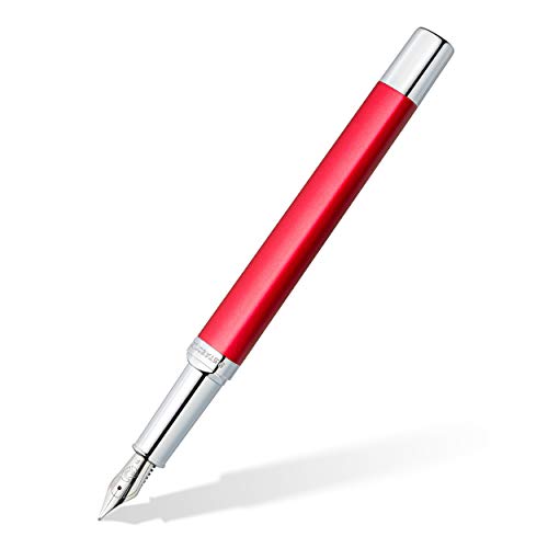 Staedtler Triplus 474 F02-3 - Penna Stilografica, Colore: Rosso Ruggente, Custodia In Metallo Di Alta Qualità, Forma Triangolare Ergonomica, Pennino F