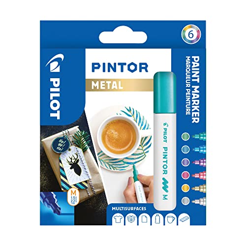 Pilot - Pintor, Busta Da 6 Marcatori Multisuperficie A Base D’Acqua, Asciugatura Rapida, Pennarelli Indelebili - Tessuto, Vetro, Legno, Pietra, Fai Da