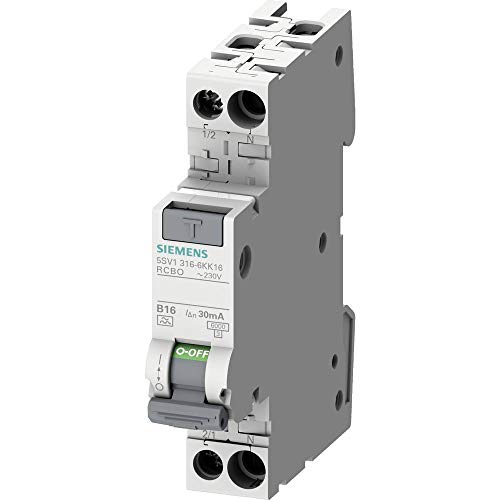 Siemens 5Sv13166Kk16 Fi/Ls Compatto Rcbo 1P+N 6Ka Typa 30Ma B16 230V, Protezione Da Sovraccarico E Corrente Residua In 1Te (Risparmio Del 50% Di Spazi