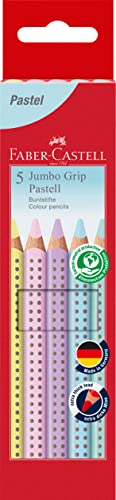 Faber-Castell 110991 - Set Di Pastelli Jumbo Grip Pastel, 5 Pezzi, Triangolari, Infrangibili, Pastelli Per Bambini
