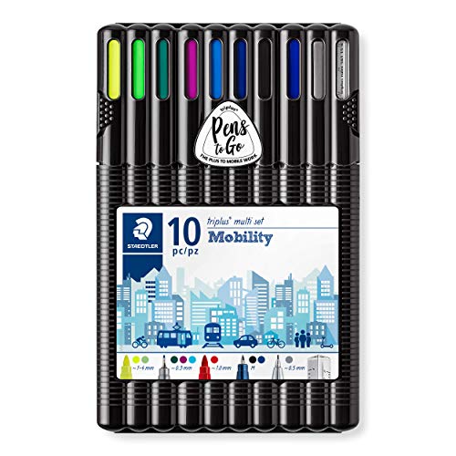 Staedtler 34 Sb10Ms Triplus Mobility, Scatola Da Scrivania Da 10 Pezzi Per Lavoro In Movimento, Giallo, Blu, Verde, Viola, Rosso, Nero
