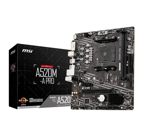 Msi A520M-A Pro Scheda Madre Amd Ryzen 3000 3Rd Gen Am4, Ddr4, M.2, Usb 3.2 Gen 1, Hdmi, Micro Atx