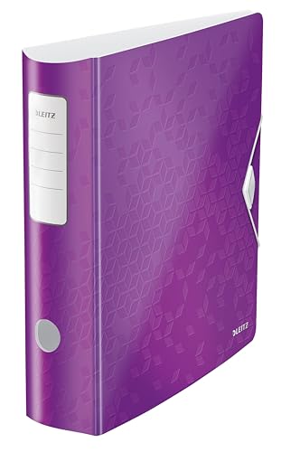 Leitz Active Wow Raccoglitore Con Meccanismo A Leva 180°, Formato A4, Viola, Dorso 82 Mm, Chiusura A Elastico, Polyfoam Leggero, 11060162