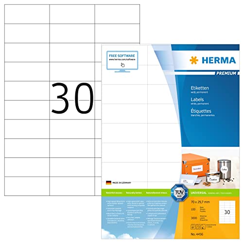 Herma Etichette Universali, 70 X 29,7 Mm, Etichette Adesive A4 Per Stampante, 30 Etichette Per Foglio, Bianco