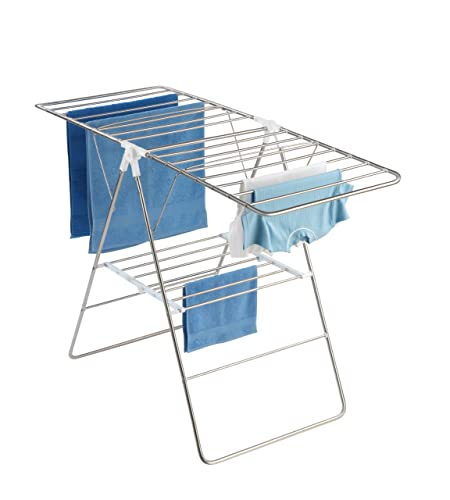 Wenko Stendibiancheria Flex - Lunghezza Asciugatura 15 M, Acciaio Inossidabile, 145 X 90 X 60 Cm, Argento Opaco