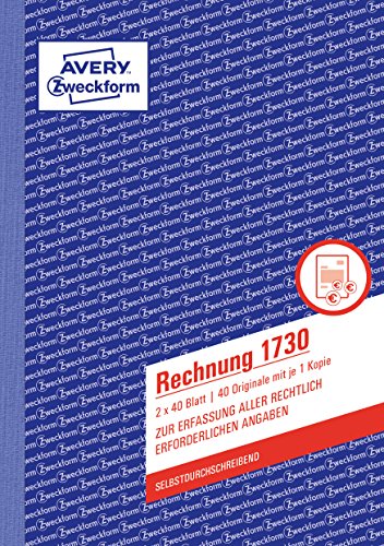 Avery Zweckform Fattura Libro Prima E Seconda Pagina Carta Part-Time Stampato A5 2 X 40 Pagine (Testo In Tedesco)
