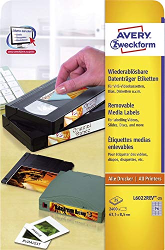 Avery Zweckform L6022Rev-25 Etichetta Autoadesiva Bianco Rettangolo Con Angoli Arrotondati Rimovibile 2400 Pezzo(I)