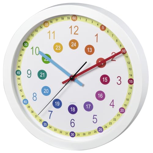 Hama Easy Learning Quartz Wall Clock Cerchio Multicolore, Bianco