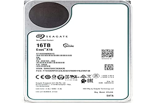 Seagate St16000Nm001G Exos X16, 3.5" Enterprise Hdd, Sata 3.0 (6Gb/S), 7200Rpm, 256Mb Cache, 4.16Ms, Oem