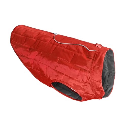 Kurgo Loft - Cappotto Reversibile Per Cani, Resistente All'Acqua, Riflettente, Leggero, Compatibile Con Imbracatura - Rosso/Grigio, M