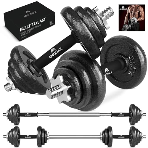 Amonax 20 30Kg Pesi Palestra Manubri Regolabili (15Kg Coppia), Set Bodybuilding Attrezzi Bilanciere Con Dischi Ghisa Per Home Gym, Kit Sport Ideale Pe