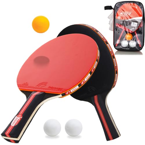 Set Da Ping Pong,Amaza Ping Pong Set Includere 2 Racchette Ping-Pong 3 Palline E 1 Borsa In Rete Per Dilettanti, Principianti, Esperti(7 Strati Di Leg