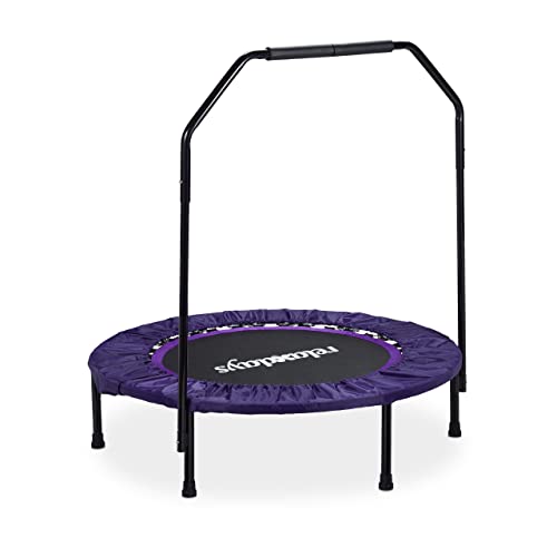 Relaxdays 10020802, Trampolino Indoor, Tappetino Elastico Con Barra Stabilizzatrice Unisex – Adulto, Nero/Lillà, 113 X 102 X 102 Cm